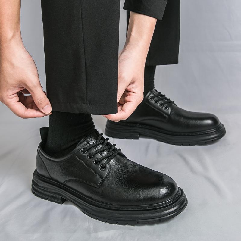 2026 New British-style black casual leather shoes for men's business formal wear large-sized work shoes trendy size 48