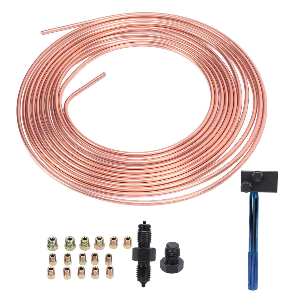 316in X25ft Brake Line Replacement Tubing Coil and Fitting Kit with Double Flaring Tool for