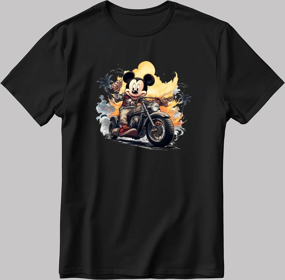 Mickey Mouse Black Tshirt Cool Motorcycle Rider Graphic Tee S