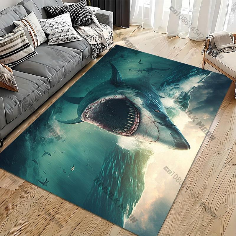 Giant Shark Attacking Ocean Carpet Yoga Living Room Room Decor Children's Crawling Mat Doormat Area Rug Games Mat