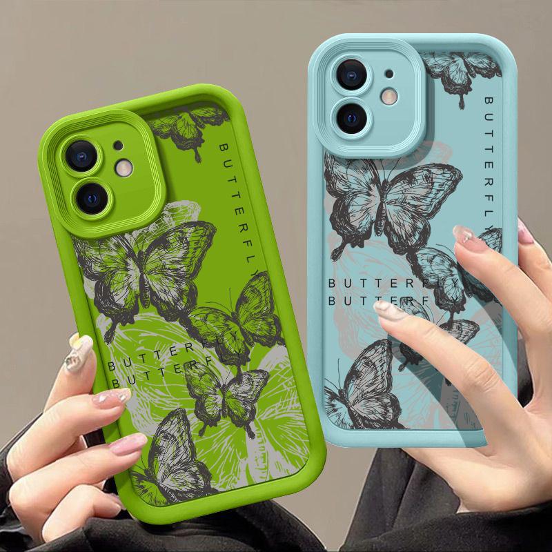 Candy Color Ink Butterfly Shell For Iphone 16 Pro 15 14 Pro Max 13 12 11 Pro Max Xr Xs X 7 8 Shockproof Tpu Soft Slim Case Cover