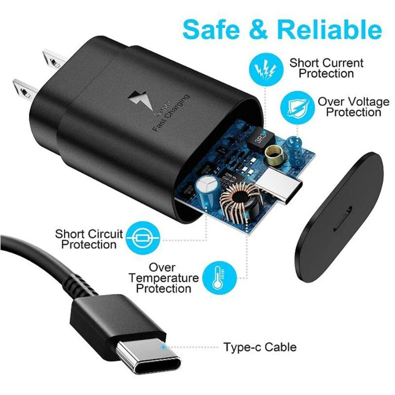 Usb Type C Charger 25w Surper Fast Charging 2.0 Power Adapter Cable For Galaxy A05 A24 A54 A53 A34 A23 A73 A70 F34 F14 M32 S25 S24 S23 A56 A26