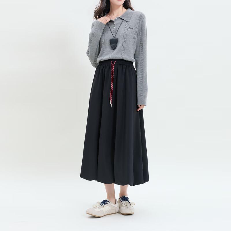Sancai Plus Size Elastic High-Waist A-Line Long Skirt