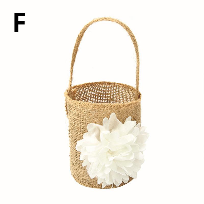 Wedding Lace Burlap Flower Basket Linen Handle Vintage Flower Basket Rustic Wedding Ceremony Lace Satin Flower Basket