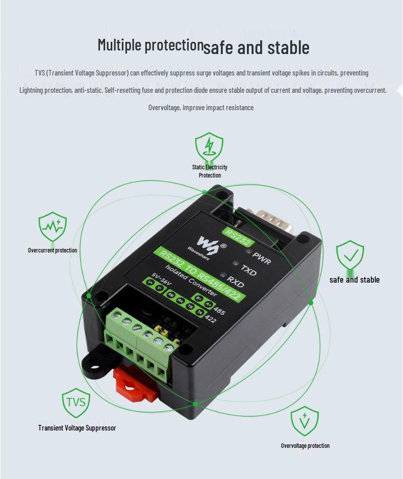 RS232 zu RS485/422 Digitaler Isolationswandler mit DB9 Stecker/Buchse