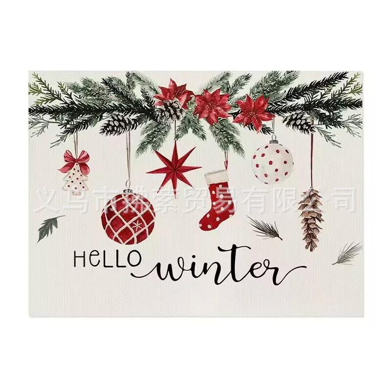 Cross Linen Christmas Placemat - Waterproof, Heat-Insulating Dining Table Decor