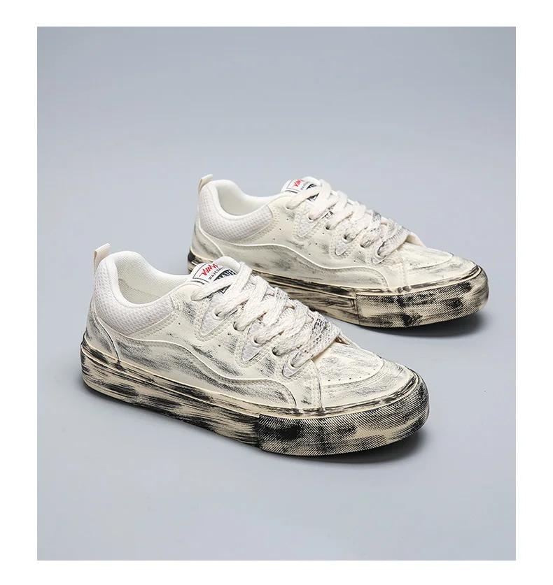 Fashion Men's and Women's Vintage Canvas Sneakers, Distressed Casual Shoes, Lightweight Non-Slip Trainers, Retro Skateboarding Shoes