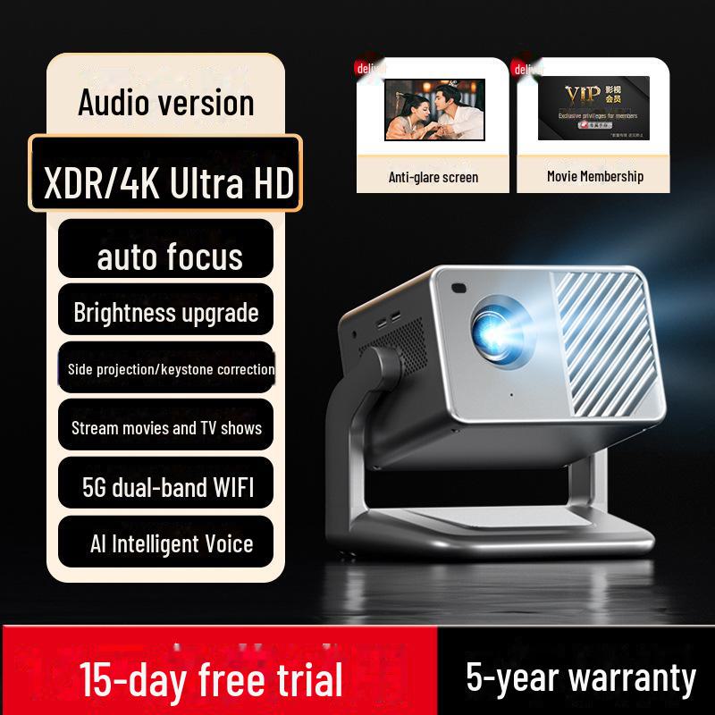 New Ultra HD PTZ Projector with 5G Dual-Band WiFi & Auto-Focus for Home Theater