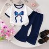 Girls' Fashionable Outfit - Summer Children's Casual Short-sleeved Top T-shirt + Flared Pants Set