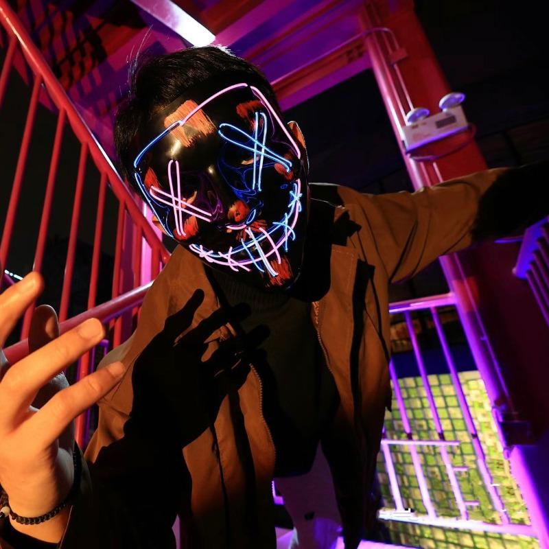 1PC LED Luminous Neon Mask  Light Up Toy Mask Glowing Party Costume Accessory for Halloween Stage Cosplay Festival Night Event