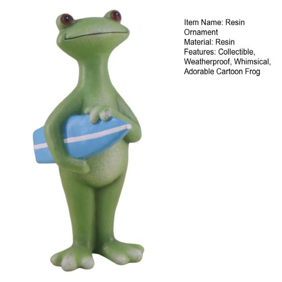 Vacation Frog Statue Resin Surfing Swimming Frog Ornament Collectible Frog Figurine Animal Sculpture for Garden Home Office Desk