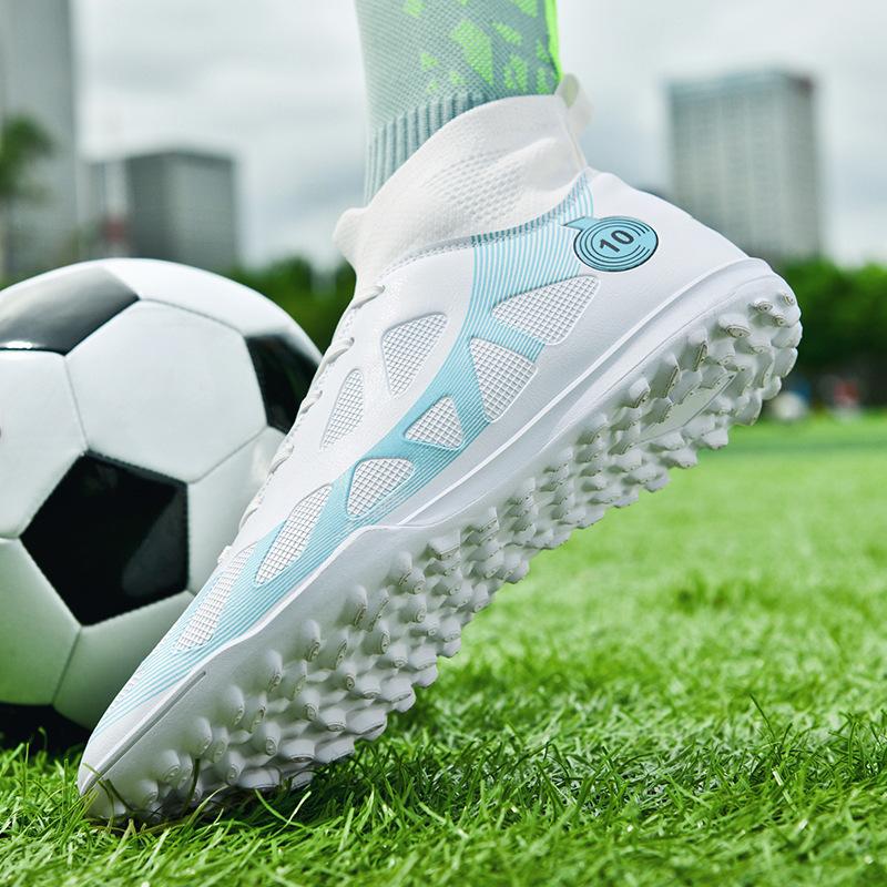 High Top Football Shoes Boys and Girls Teens Students TF Shredded Nails Artificial Turf Leather Foot Training Sneakers