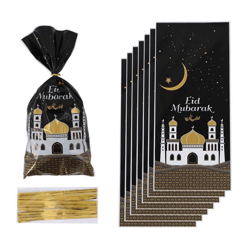 100pcs/set Mubarak Bags Plastic Cookie Candy Bag Ramadan Kareem Decor Islamic Muslim Party Supplies Eid Al-fitr Decor