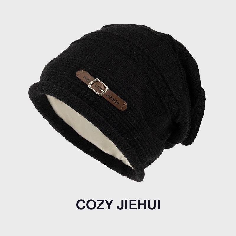 Autumn and winter knitted headgear, foreign style, fashionable and loose, big head circumference, confinement hat, stacking hat, new velvet hat