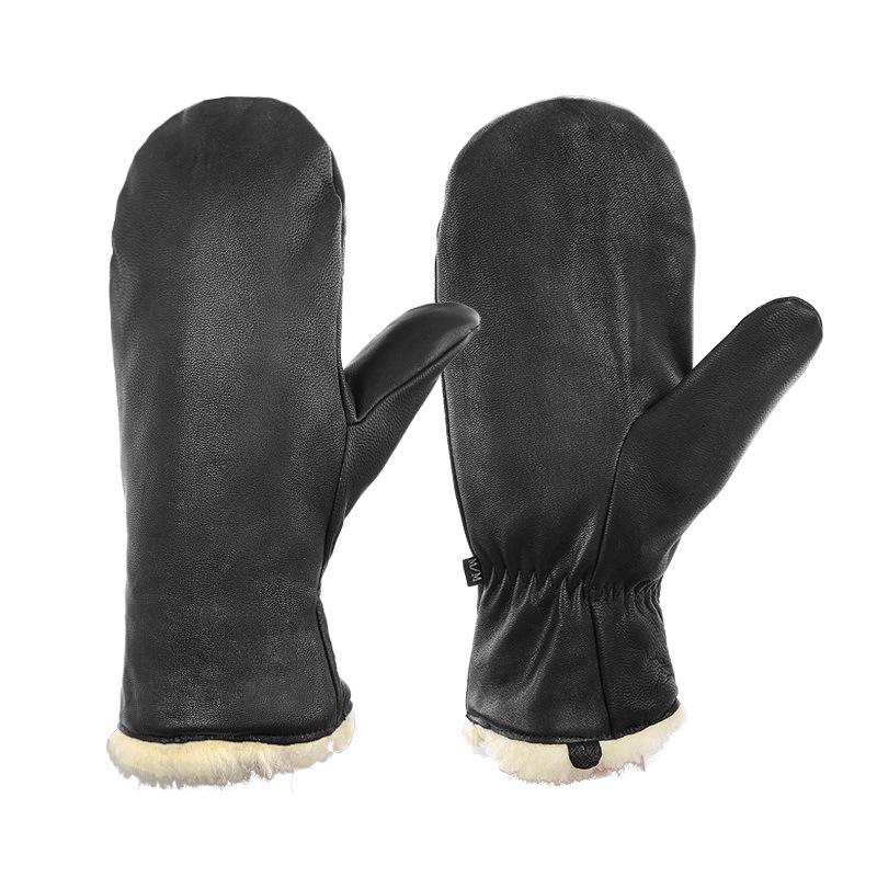 Aozhe Sheepskin Cold-proof Ski Gloves with Floor and Winter Waterproof Fleece Thickened Outdoor Snow Board Gloves