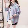 Camisa holgada de manga larga a cuadros para mujer, estilo coreano, chaqueta informal y versátil para estudiantes para primavera y otoño, talla grande, algodón