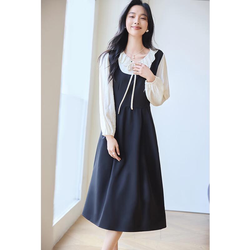 VICTORIA&VERA Ruffled Tie-Waist Faux Two-Piece Midi Dress