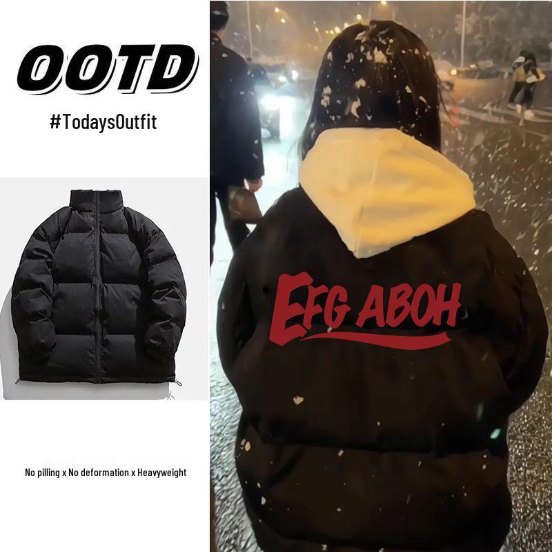 Unisex Autumn/Winter Thickened Cotton Padded Jacket with Letter Print