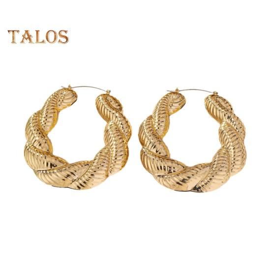 

1 пара сережек-обнимашек в стиле ретро, блестящие, витые, геометрические, однотонные, гальванизированные, легкие, из нержавеющей стали, украшения для ушей, ювелирные изделия для поездок на работу золотистый