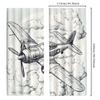 2pcs Classic Airplane Window Drapes   Vintage Blue & Black Round Frame Sketch with Sky Clouds   Polyester Fabric   Home Decor Curta