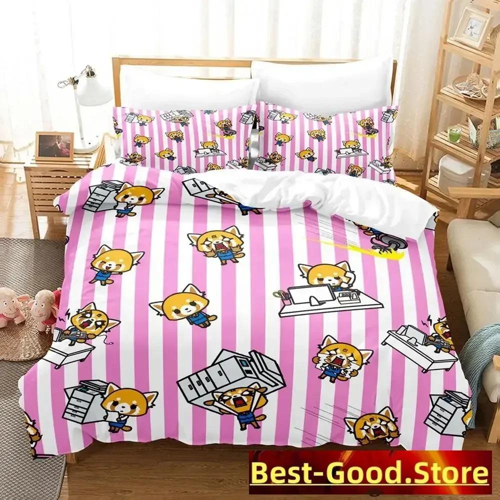 Aggretsuko Anime Parure De Lit Printed Bed Set Duvet Cover Pillowcase Bedding Set Linen Sheet Quilt Cover Full Queen King Size