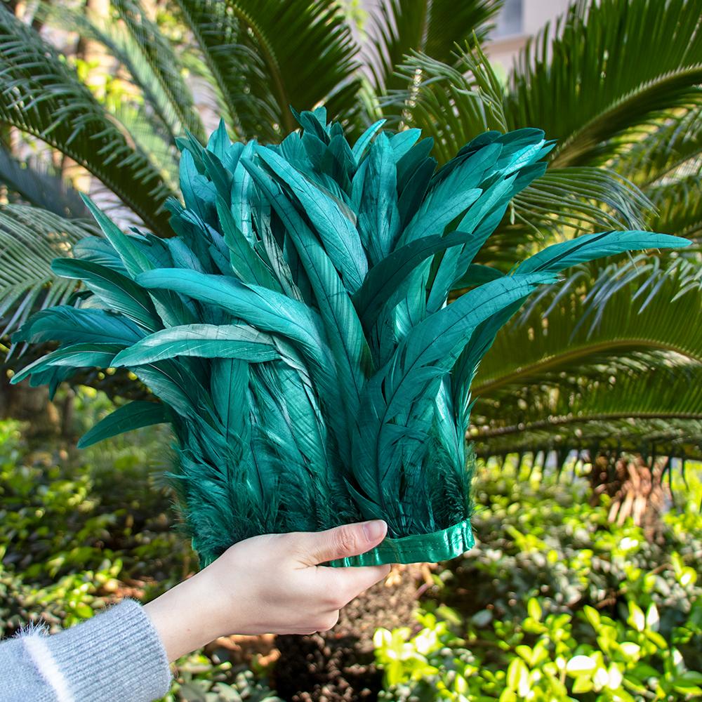 1Meter 25-30 Cm Rooster Feathers Trims Fringe Dyed Natural Cock Feather Ribbon For Party Costume Clothing Headdres Decoration