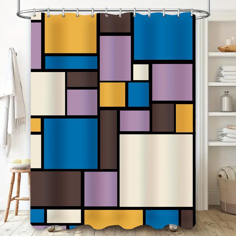 Colorful Modern Rectangular Shower Curtain Set for Bathroom Decor Purple Blue Yellow White Beige Size: 180x240cm (71x94)