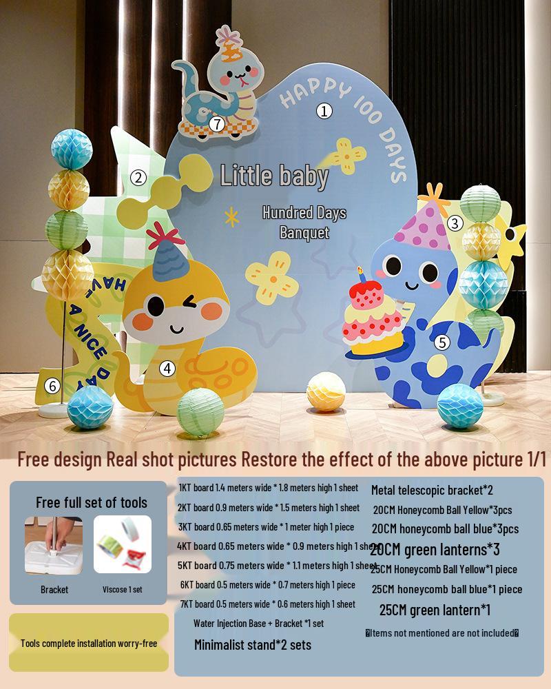 Baby Full Moon & 100 Days Celebration Decor Set - Snake Theme with Balloons for Boys and Girls