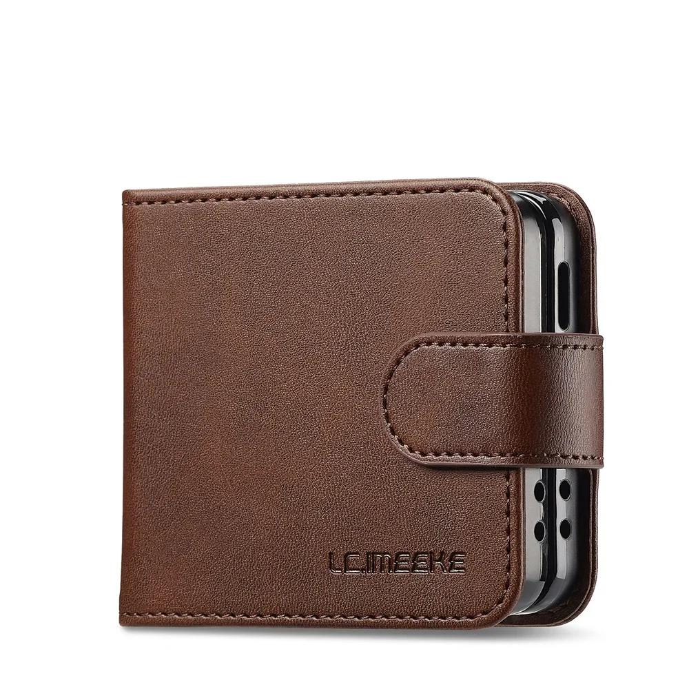 

Leather Wallet Cover For Samsung Galaxy Z Flip 7 fe 6 5 4 3 Flip7 Flip6 Flip5 Flip4 Flip3 5G Phone Case with Card Holder Galaxy Z Flip4 коричневый