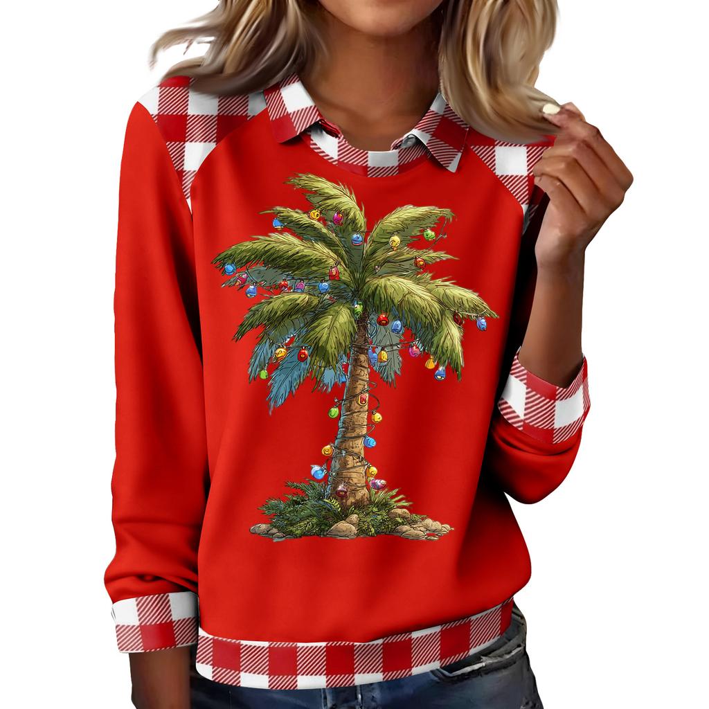 Women's Fashion Christmas Printed Long-Sleeve Pullover Top