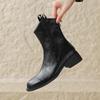 Brown Soft Leather Coarse Heel Western Cowboy Boots Women's Autumn and Winter New Medium Heel Medium Boots Boots Fleece Fashion Boots