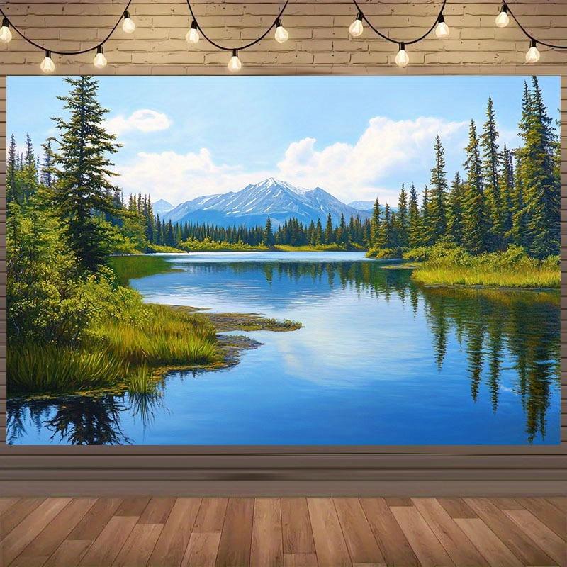 This 2D background fabric is themed around tranquil lakes and magnificent mountains and rivers 150X100