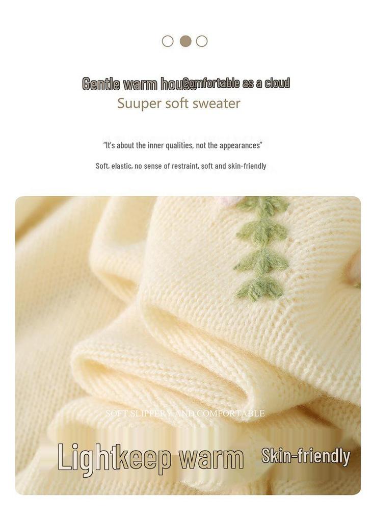 2026 A/W Women's One-Shoulder Embroidered Wool Sweater Top