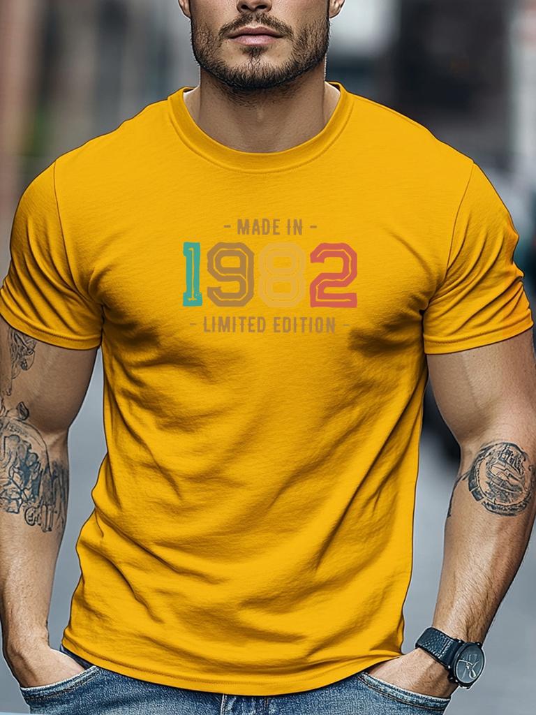 Retro 1982 Limitierte Auflage Grafikdruck Unisex Rundhals Kurzarm T-Shirt Weiches Sommeroberteil Für Unisex Tägliche Straßen Basic Outfit Tragen