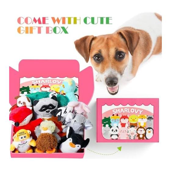 SHARLOVY Dog Rattle Animal Dog Stuffed Toys, Cute Dog Chew Toys Puppy Teething Toys, Pet Toys for Small and Medium Dogs, Soft Dog Toys, Shaggy Dog