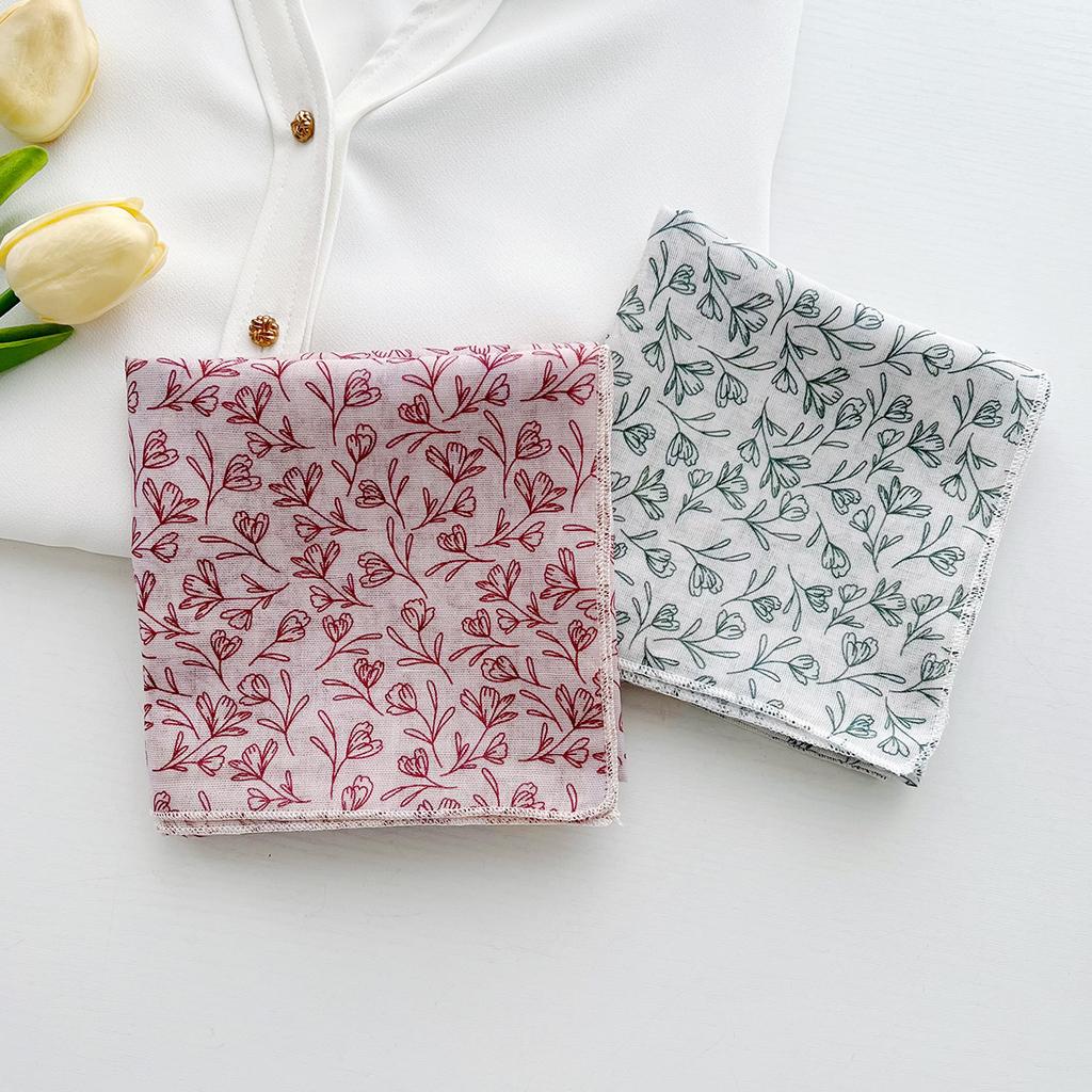 18 Flower Cotton and Linen Small Square Scarf Silk Scarf Women's Spring and Autumn Summer Korean Small Fresh Korean Version Literary Scarf Headband