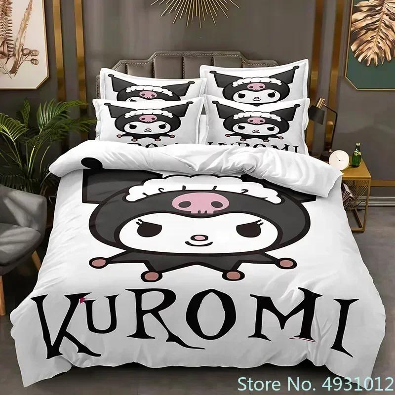 Sanurgente Kuromi Melody Bedding Set Pillowcase Anime Bedclothes Cartoon 3D Printed Kids Adult Boys Quilt Duvet Cover Gift