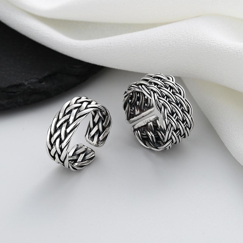 Bagues en Argent Sterling 925 pour Femmes Couple Minimaliste Fait Main Simple Anneau Chaîne Large Bijoux Fins Cadeau Prévenir les Allergies