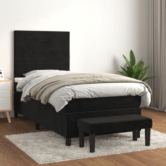 Maison Exclusive - Sommier à lattes de lit avec matelas Noir 90x190 cm Velours