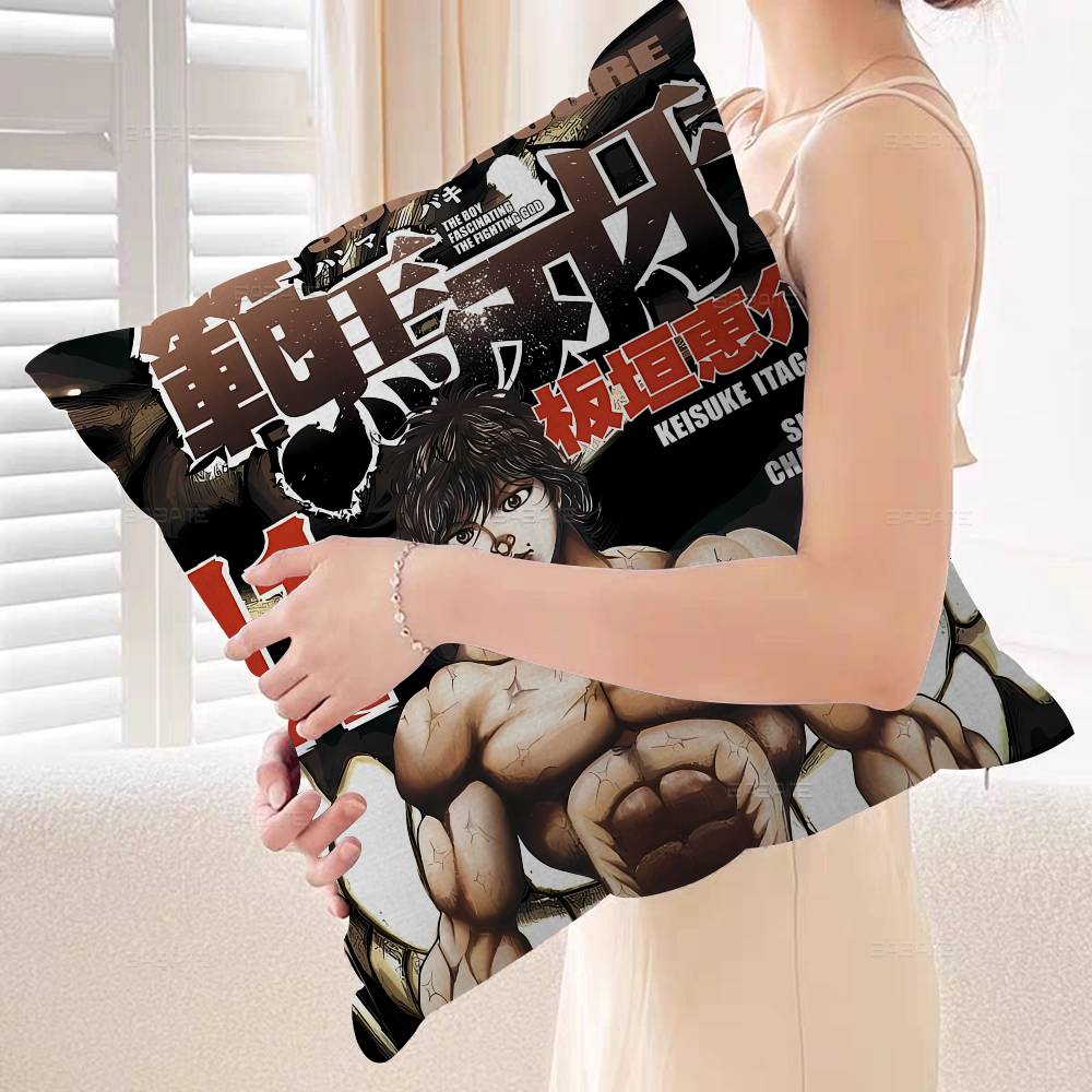 Anime Baki The Grappler Pillow Covers Cartoon Sofa Decorative Home Doublesided Printing Short Plush Cute Cushion Cover