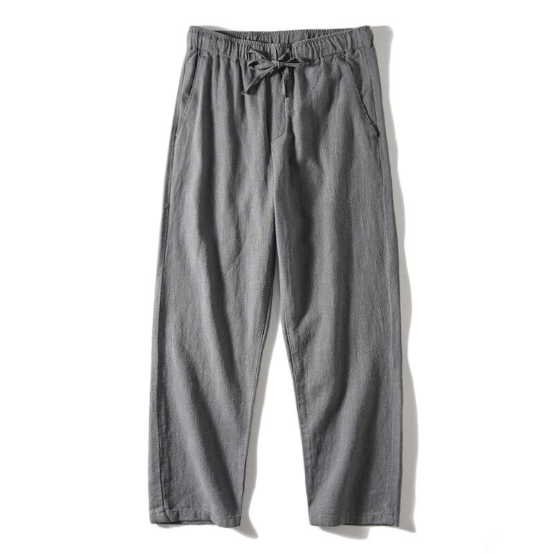Summer Thin Cropped Loose Export Men Linen Pants Gray XL