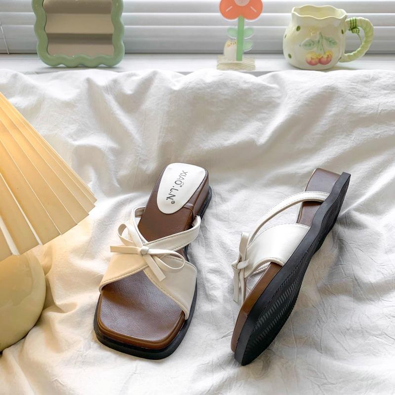 Summer wear new one-word drag gentle sandals thick-soled slope heel beautiful cool slippers women
