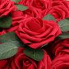 Artificial Flowers Realistic Fake Foam Roses w/Stem for DIY Wedding Bouquets Decorations (50 Pcs, Red Wine)