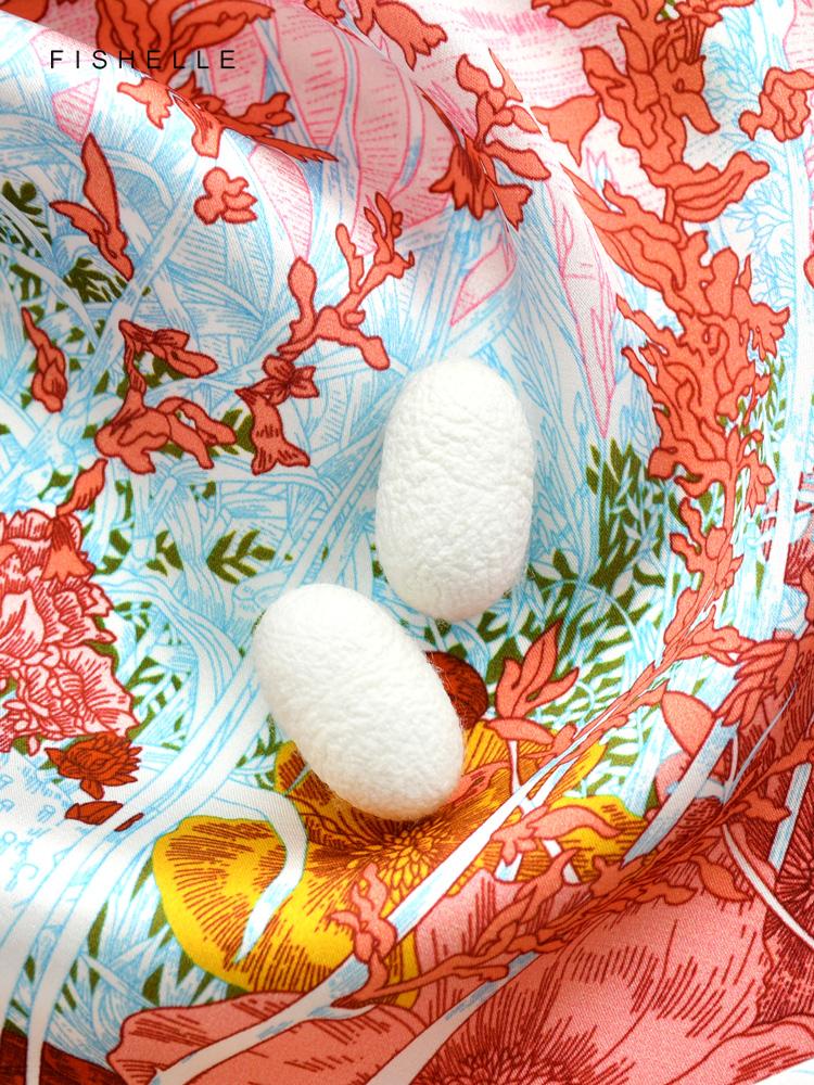 Orange Forest 100% Silk Scarf Shawl Glossy Wrap Bandana Hijab Women Square Scarves Headband Luxurious Gifts 90CM Kerchief