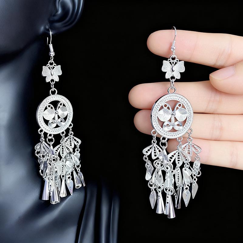 Ethnic style earrings Alloy silver-plated Miao ethnic minority Dong Yi earrings Earrings
