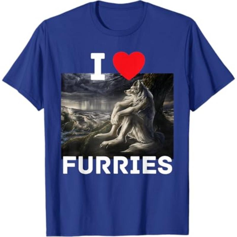 Funny I Heart Furries I Heart Werewolfs Meme Unisexs T Shirt Unisex Cotton Oversized Casual Tee Summer Spring Novelty Loose Top