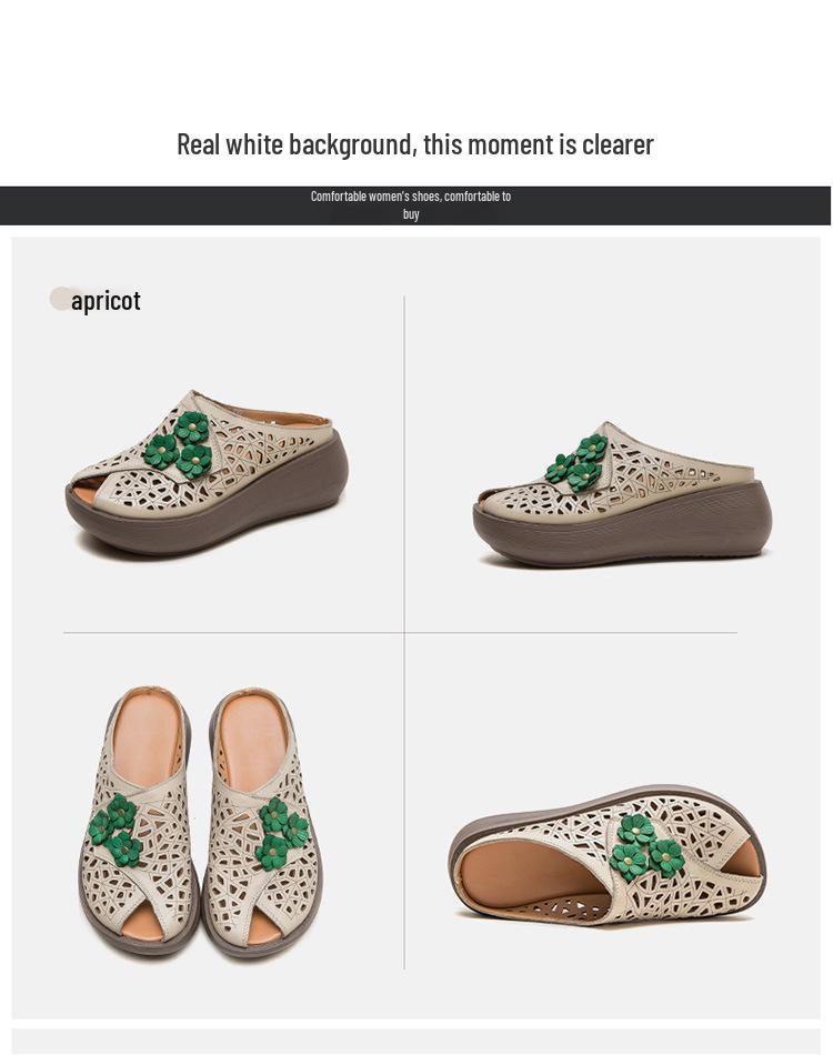 Shanghai Jiezhou 2024 Ethnische Keilabsatz Peep-Toe Atmungsaktive Damen-Slipper