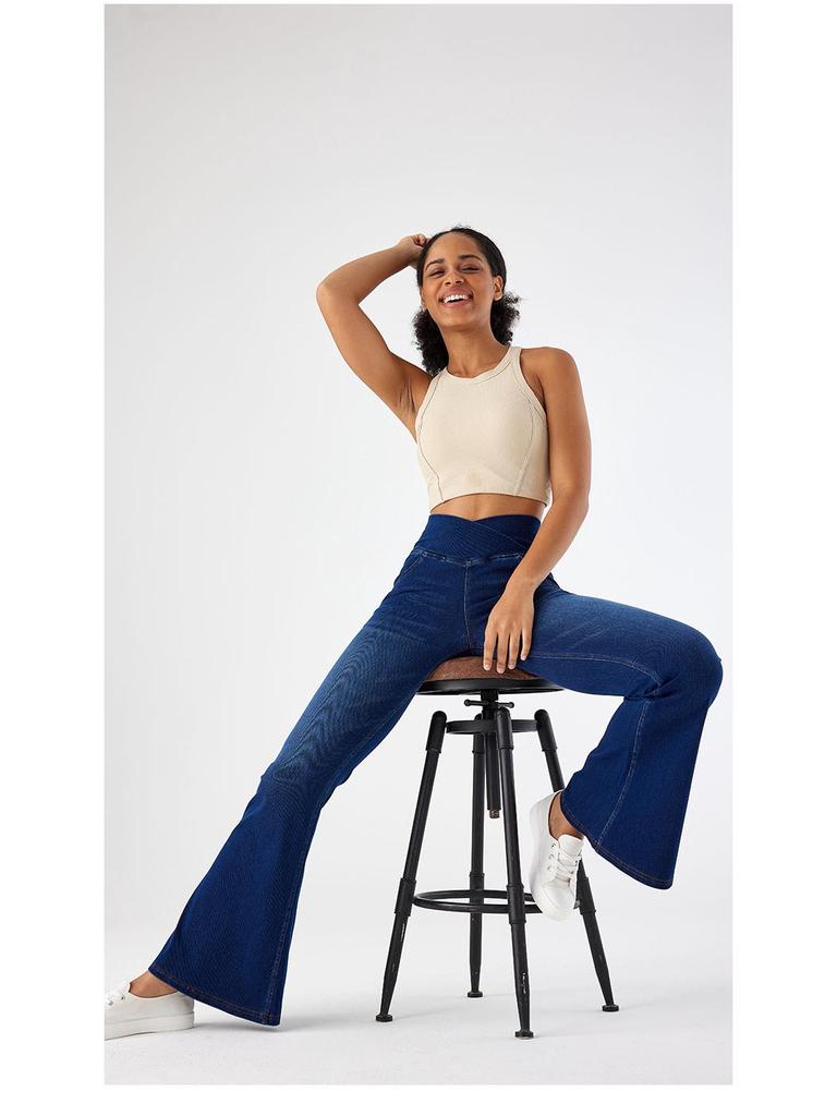 Sleekshape FD2502-MM Women's Cross-Waist Yoga Flare Jeans Casual Pants