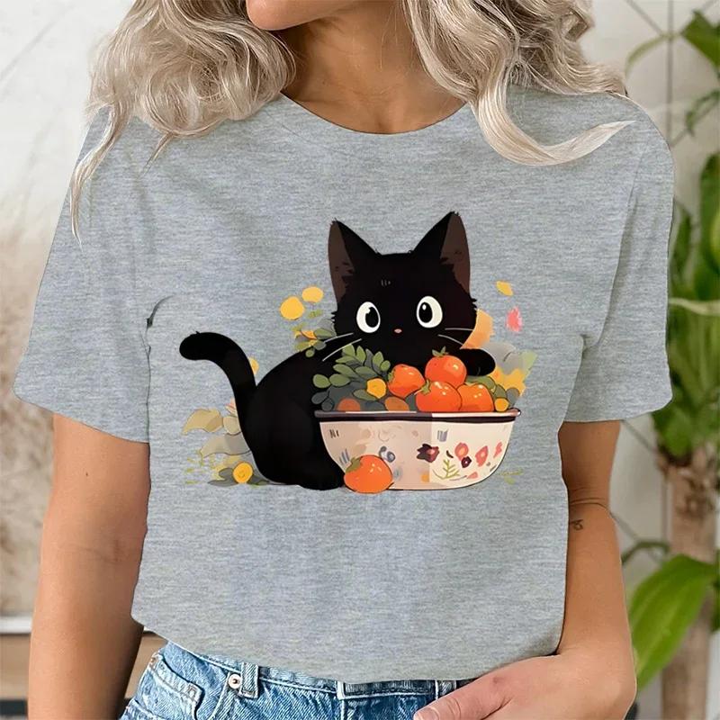 Женская футболка с принтом «Черная кошка и мандарин» — фото 5