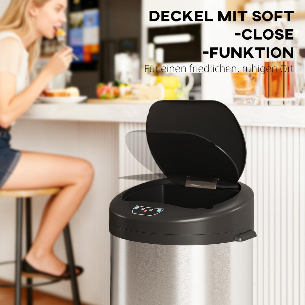 Sensor Trash Can 55L Touchless Waste Bin with Soft-Close Lid Made of Stainless Steel for Kitchen Gym